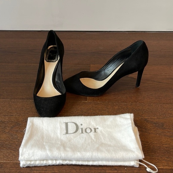 Christian Dior Black Suede Round Toe Pumps Size 37 - Picture 1 of 9